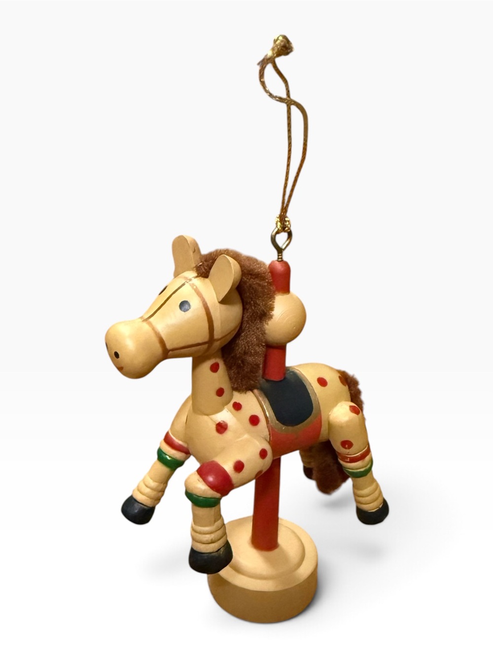 Vintage Faux Wood Carousel Horse Christmas Ornament